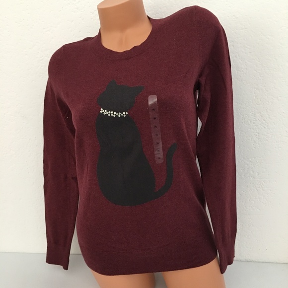 LOFT Sweaters - LOFT Sweater Tee LongSleeve Red Black Cat Design S